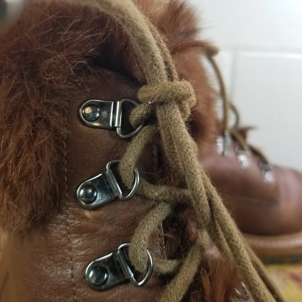 Botkier brown leather rabbit fur lace up winter boots
